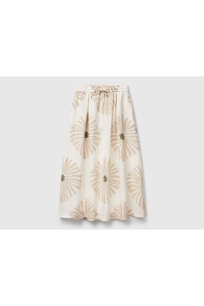 United Colors of Benetton Fusta lungă cu model 100% in crem pentru femei, cu talie elastică