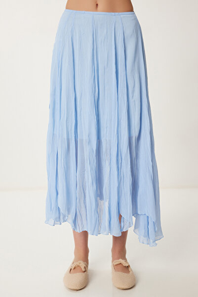 Lovelyİstanbul Складчаста тканина з ефектом м'ятості, спідниця середньої довжини, БЛАКИТНА LNS0019