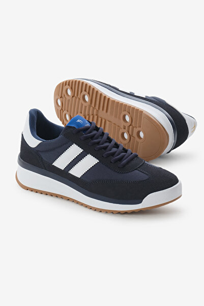 Tonny Black Unisex Lacivert Termo Taban Çift Şeritli Bağcıklı Spor Ayakkabı