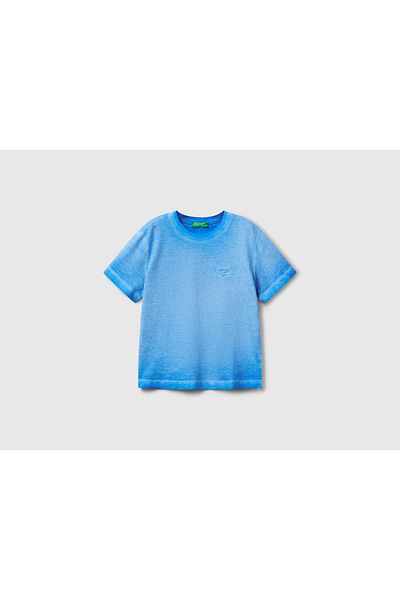 United Colors of Benetton Tricou oversize brodat cu logo cu efect de decolorare albastru Saks pentru băiat