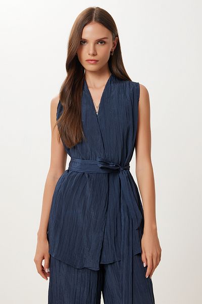 Lovelyİstanbul Crinkle Effect Vest Palazzo Woven Suit