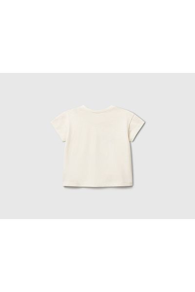 United Colors of Benetton Baby Ecru Appliqued and Printed Crew Neck T-Shirt