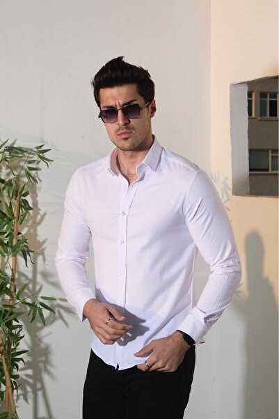 jack carisma ΛΕΥΚΟ- ελαστικό ύφασμα Βαμβακερό Φρέσκο ​​Ανδρικό Πουκάμισο εφαρμοστό