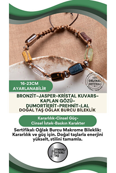 OSMANLI DEĞERLİ TAŞ Certified Capricorn Natural Stone Macrame Adjustable Brac...