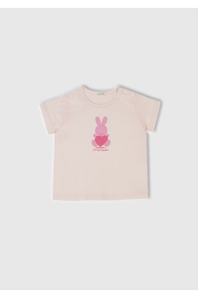 United Colors of Benetton Baby Dust Pink Printed Shoulder Snap Button T-Shirt