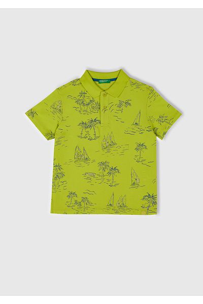United Colors of Benetton Tricou polo cu logo cu model galben pentru băiat