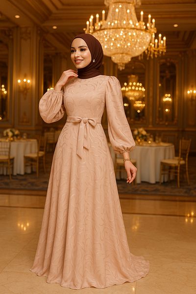 N.S NEVA STYLE Μπισκότο με σχέδιο Hijab Βραδινό Φόρεμα 23274bs