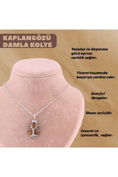 OSMANLI DEĞERLİ TAŞ Sertifikalı Kaplan Gözü Doğal Taş Damla Kolye Ucu, Gümüş ...