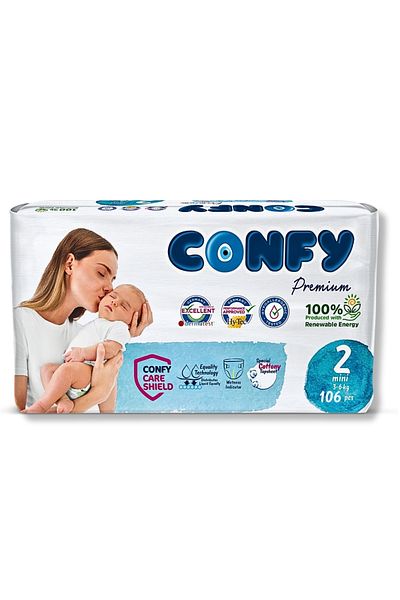 Confy حفاضات أطفال بريميوم مقاس 2 ميني 3 - 6 كجم 106 قطعة