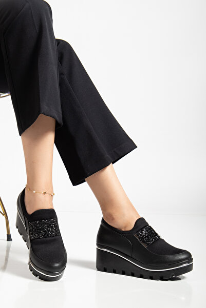 Brawer Elevate Shine - Black Stoned Hidden Wedge Heel Sneakers