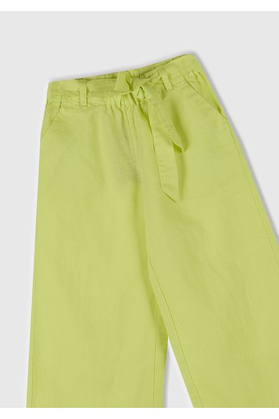 United Colors of Benetton Girls' Yellow Linen Blend Wide Leg Pants with Stitched Waist Belt