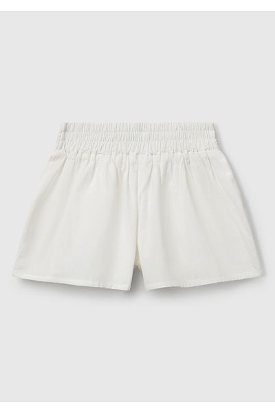 United Colors of Benetton Girl's White Waist Macrame Flower Appliqued Elastic Regular Fit Shorts
