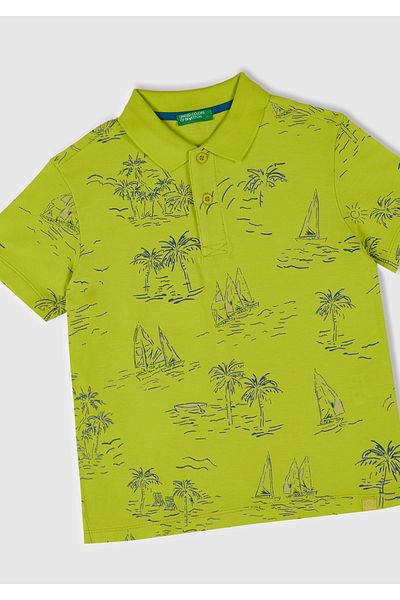 United Colors of Benetton Tricou polo cu logo cu model galben pentru băiat