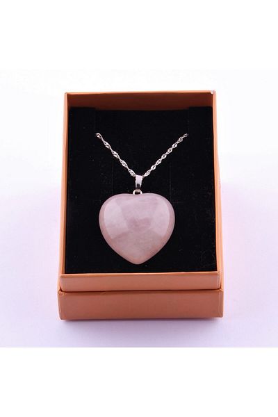 OSMANLI DEĞERLİ TAŞ Certified Pink Quartz Natural Stone Heart Pendant with Silver Chain - M388