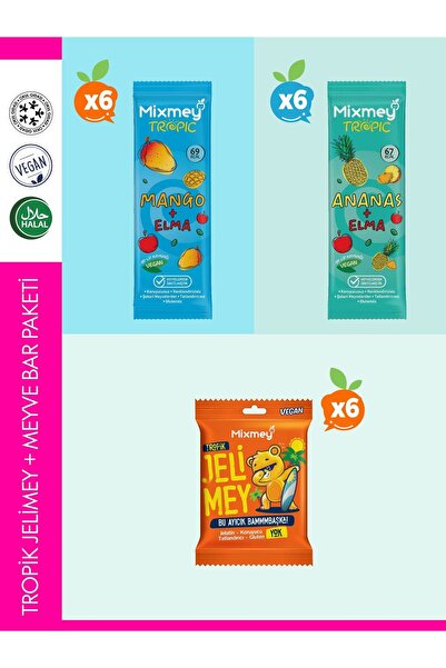 mixmey Tropik Gelimey Fruit Bar Pack of 18 |   Healthy Vegan, Gluten Free, Preservative Free (18 Pcs)