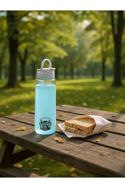 Bear&Dear قارورة بلاستيكية شفافة باللون الفيروزي من Bear&deer Tritan مع حامل متحرك 750 مل - Mt0005
