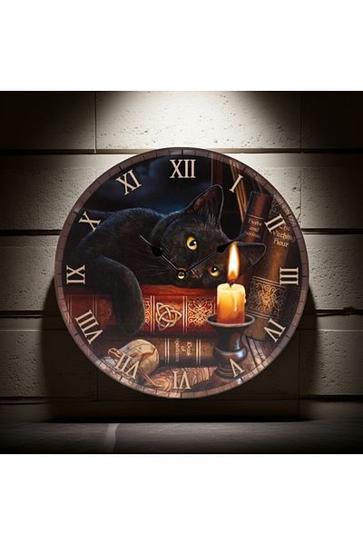 Puckator Wall clock with black cat and candle, Lisa Parker, Illustration "The Witching Hour"