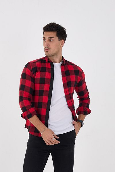 jack carisma Slim Fit Flanel Thin Wooden Shirt
