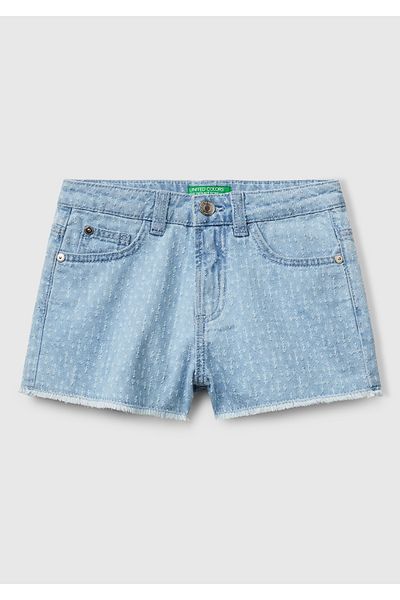 United Colors of Benetton Pantaloni scurți din denim pentru fete, cu buzunare la spate, cu 5 buzunare, brodate cu laser