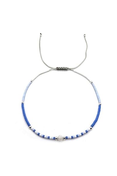 Lexy's Boutique Handmade Ankle Bracelet, 925 Silver, Adjustable, Miyuki Beads and Moonstone, Multicolor