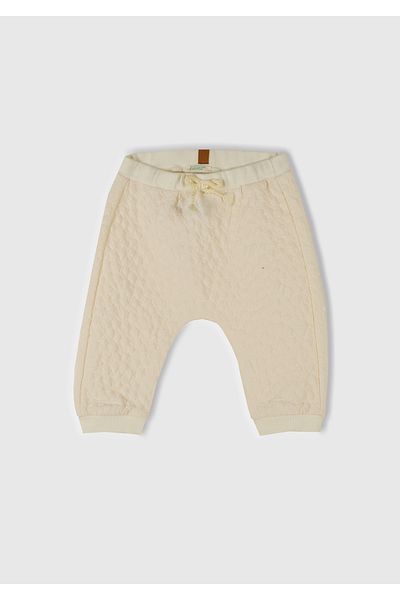 United Colors of Benetton Baby Ecru Jacquard Logo Detailed Decorative Drawstring Ribbed Sweatpants
