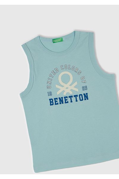 United Colors of Benetton Tricou pentru băiat turcoaz cu logo Benetton imprimat