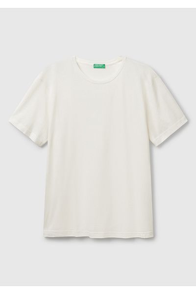 United Colors of Benetton Мъжка бяла тениска с кръгло деколте от 100% памук