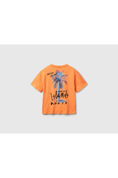 United Colors of Benetton Boy's Orange Photo Printed Oversize T-Shirt