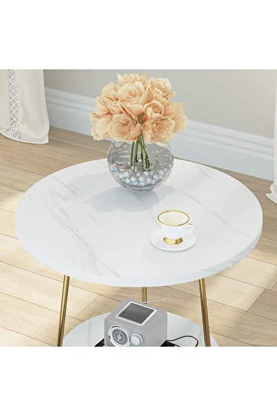 Malibu Gold Side Table with Metal Wood Shelf