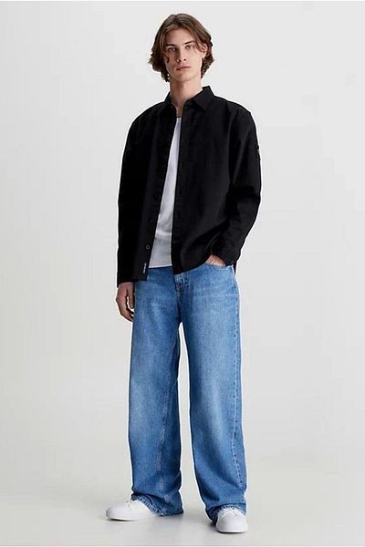 Calvin Klein Ck Jeans Monologo Badge Relaxed Shirt Men's Black Shirt J30J323255-Beh