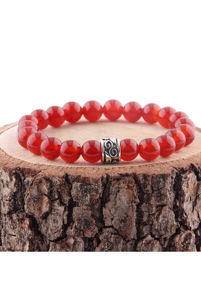 OSMANLI DEĞERLİ TAŞ 8 mm Red Natural Stone Bracelet - Certified B773