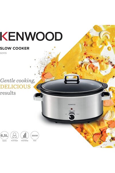 Kenwood Slow Cooker SCM70 6.5L Silver – 3 Heat Settings, Ceramic Pot, Dishwasher Safe