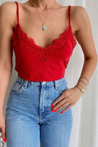 Mogi Butik Women's Lace Detailed Strap Sandy Blouse 3031