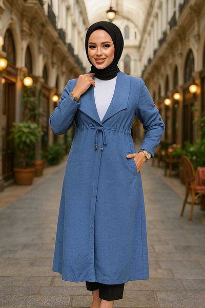 Neva Style Indigo Blue Hijab Cap with Pockets 11341ım