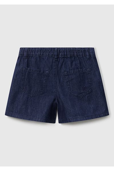 United Colors of Benetton Pantaloni scurți din denim închis pentru fete, cu talie elastică, cu detaliu de procesare a logo-ului