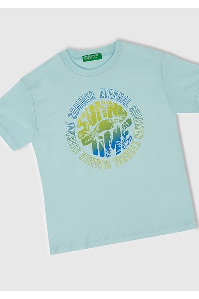 United Colors of Benetton Tricou cu imprimeu turcoaz pentru băiat