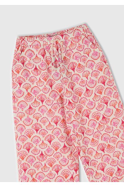 United Colors of Benetton Girl's Pink Patterned Drawstring Wide Leg Trousers