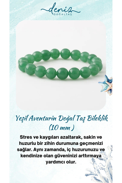 Deniz Doğal Taş Sertifikalı Yeşil Aventurin Doğaltaş Bileklik, Yeşil Doğal Ta...