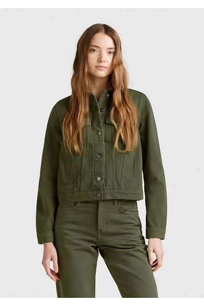 United Colors of Benetton Γυναικείο ξεθωριασμένο πράσινο 100% βαμβακερό τζιν μπουφάν με τσέπες στο πλάι