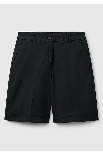 United Colors of Benetton Women's Black Cotton Blend Buttoned Front Regular Fit Bermuda Shorts