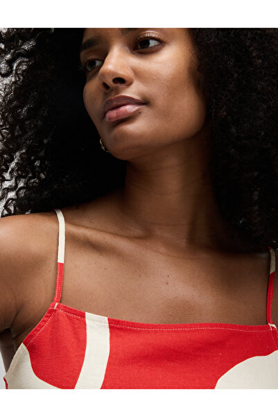 Marks & Spencer Keten Karışımlı Kare Yaka Askılı Mini Elbise