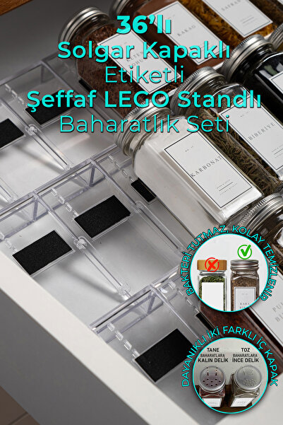 36-Piece Transparent Crystal Plexiglass Spice Rack Set with Stand White Label Spice Rack with Lid Mh03slvr36
