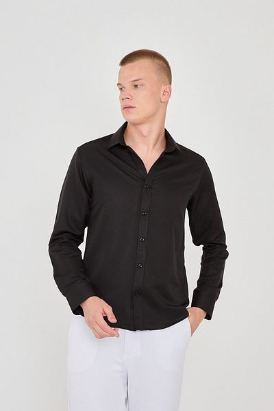 jack carisma Μαύρο Σατέν Slim Fit Ανδρικό πουκάμισο