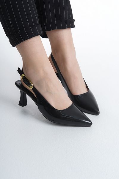 Modern Ayak Black Patent Leather Women's Pointed Heeled Shoes