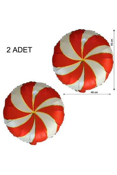 partidolu New Year's Candy Shaped Red White Color Foil Balloon 45 cm 2 Pieces Retro