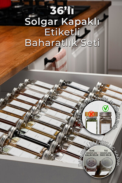 Mienda Home Mienda Home 36'lı Cam Baharatlık Seti Kapaklı Beyaz Etiketli Baha...