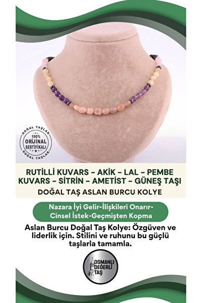 OSMANLI DEĞERLİ TAŞ Sertifikalı Aslan Burcu Doğal Taş Kolye M042