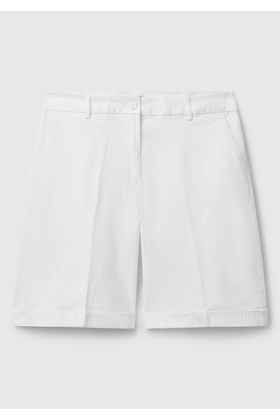 United Colors of Benetton Women's White Cotton Blend Buttoned Front Regular Fit Bermuda Shorts