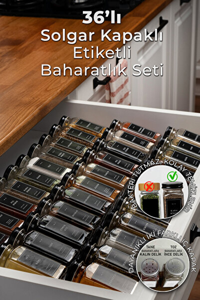 Mienda Home Mienda Home 36'lı Cam Baharatlık Seti Siyah Kapaklı Ve Etiketli B...