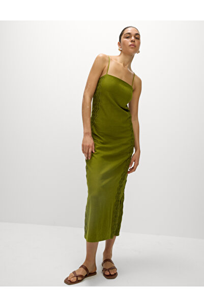 Marks & Spencer Keten Karışımlı Midi Düz Elbise